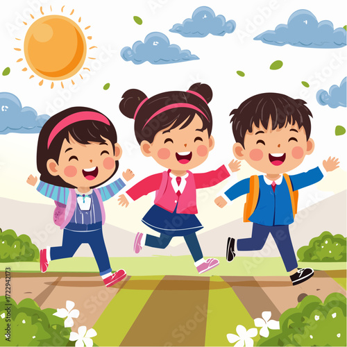 子供たちが走り回る様子のベクターイラスト素材
