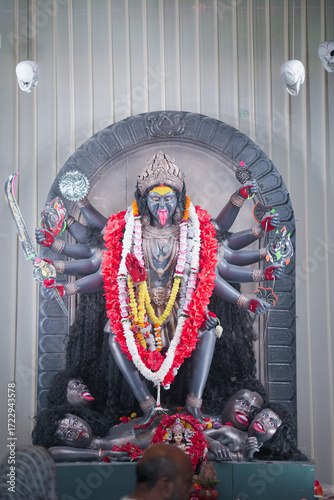 Photography Kali maa idol statue, Hindu goddess Kali murti, Divine maa Kali sculpture, Powerful goddess Kali worship stock photo