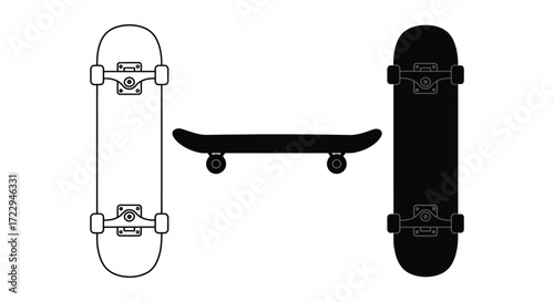 Skateboard designs a detailed outline and striking black silhouette
