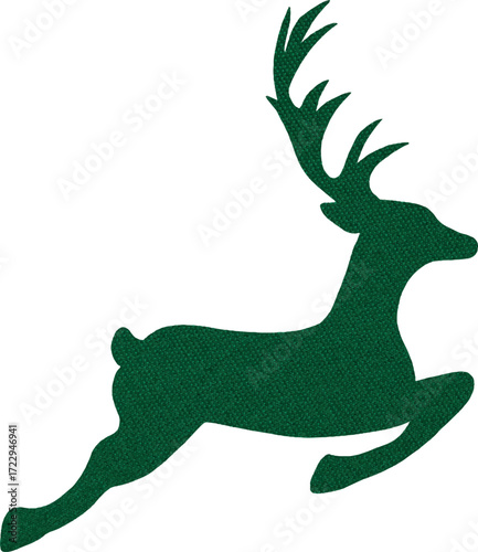 Vector watercolor illustration set of Christmas tree ornament, northern deer, green fabric, and patchwork style.
