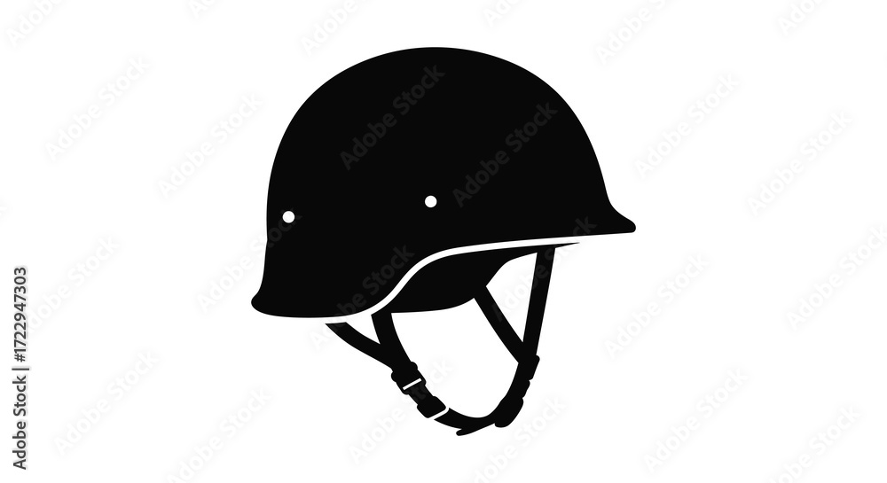 Fototapeta premium Black military helmet isolated on white background a stark silhouette