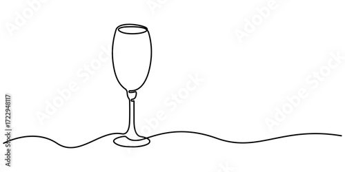 Continuous one line drawing of Wine glass vector illustration. Wine glass continuous line. Equipment concept. Editable stroke