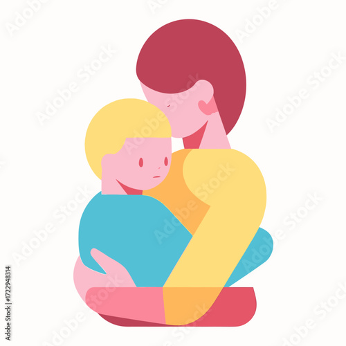 Stylized illustration of a mother embracing her child, showing a tender moment of love and affection.