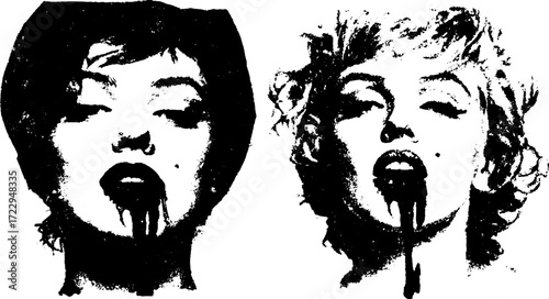 portrait in bold black and white. Iconic vector illustration with glamour and style in a set design.