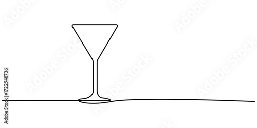 Continuous one line drawing of Wine glass vector illustration. Wine glass continuous line. Equipment concept. Editable stroke