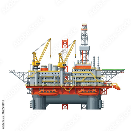Offshore Oil Rig Platform Industrial Energy Production Vector Illustration