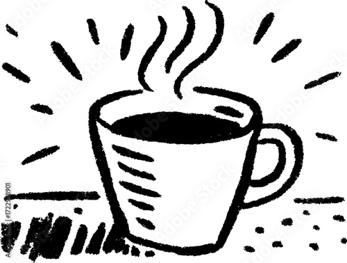 Coffee cup illustration in simple hand-drawn style. Hot black drink vector graphic emphasizes minimalist design.