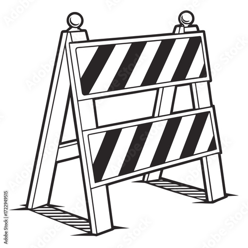 Illustration of a black and white striped construction barrier with two round tops, standing on the ground created with generated ai