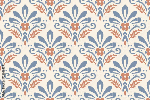 Ethnic abstract ikat fabric artwork with seamless patterns, combining tribal, indigenous and Mexican embroidery with Aztec geometric motifs. Ideal for rugs, wallpapers, throws, fabrics and clothing.