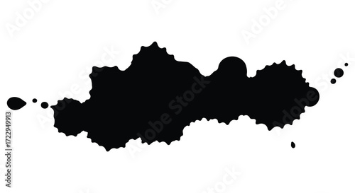 Abstract black ink blot with scattered dots a striking silhouette