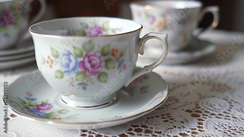 Wallpaper Mural Floral Teacups on Lace Doily Torontodigital.ca