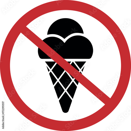 no ice cream allowed sign dessert prohibition symbol for allergy alert, food policy, and safety zones