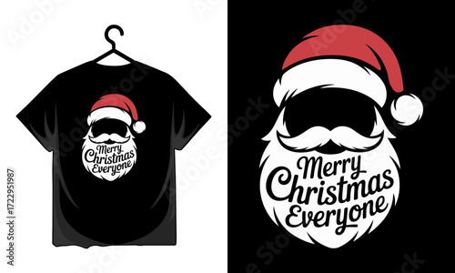 Santa claus beard and hat with merry christmas everyone text