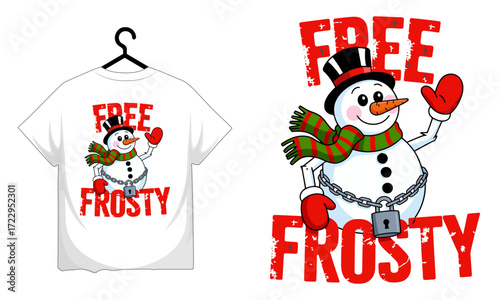 Free frosty snowman graphic with text on white tshirt