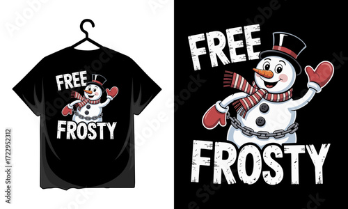 Free frosty snowman graphic with text on black tshirt