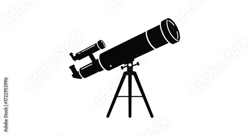 Detailed telescope on a tripod stand a striking black silhouette