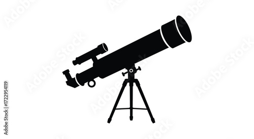 A black telescope on a tripod stand simple graphic silhouette