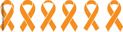 A Row of Six Orange Awareness Ribbons on a White Background