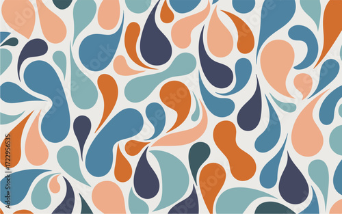 Abstract Organic Shapes Pattern in Muted Colors on a White Background teardrop
