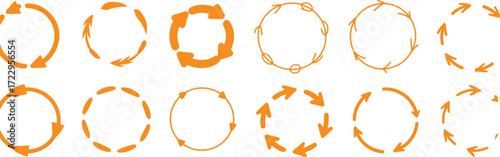 Collection of Orange Circular Arrow Icons and Graphics