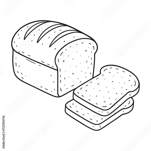 Freshly baked loaf with sliced pieces for breakfast toast or sandwich ingredients illustration