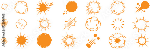 Collection of Orange Comic Book Style Explosion and Impact Graphics