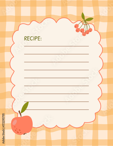 Cute recipe book template page. Vertical blank copy space for recipe