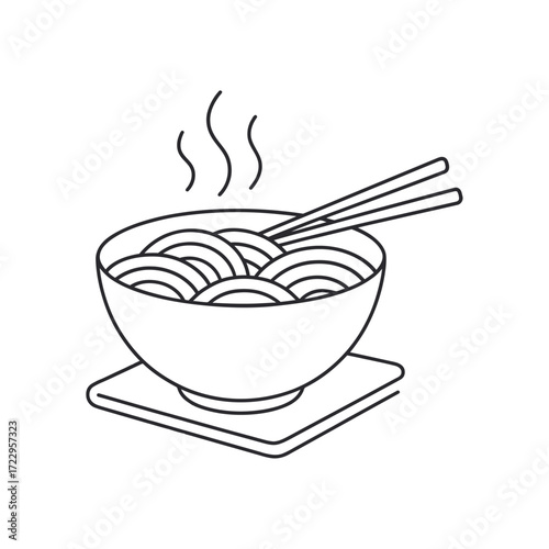 Noodle bowl steaming hot with chopsticks, an invitation for a delicious and comforting meal