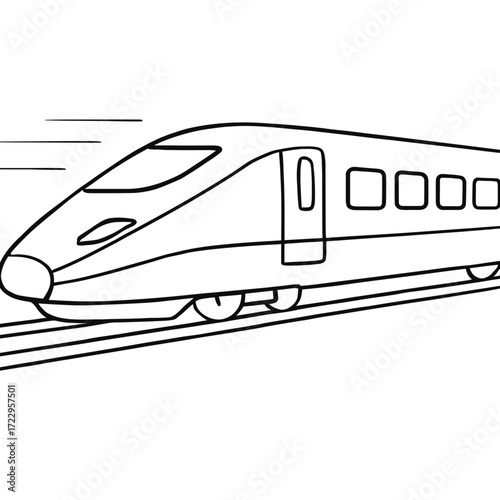 Fast train speeding along tracks for coloring book fun and creative train transport activity for kids