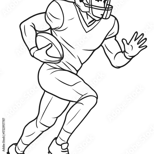 Line art illustration of football player running with determination and strength during game day for sports promotion