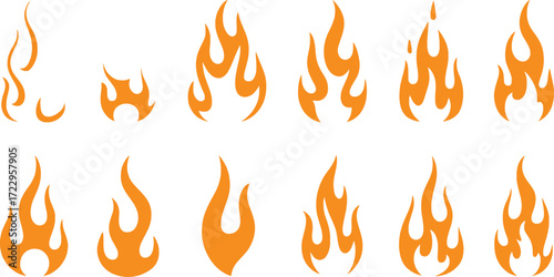 Collection of Orange Flame Icons and Graphics on White Background