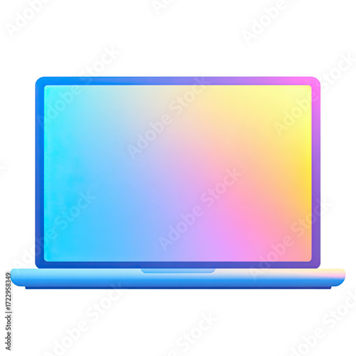 Stylish Blue Laptop with Multicolored Gradient Display and Glowing Effects