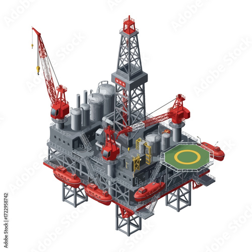 Offshore Oil Rig Isometric Illustration of an Oil Platform