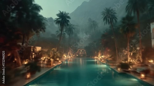 Tropical pool at night