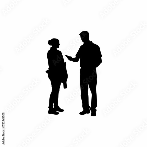 Silhouette of officer reviewing drug test results with parolee white background silhouette