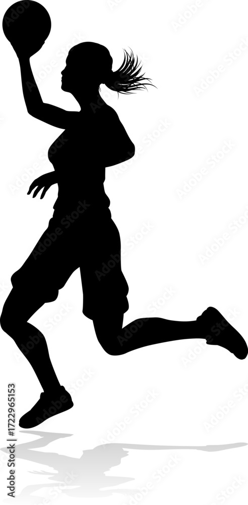Obraz premium Silhouette of athletic woman female basketball player with basketball ball. Sports concept.