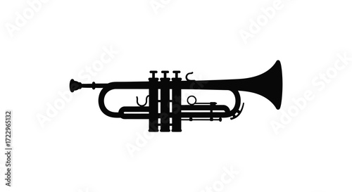 A striking black trumpet design against a white background silhouette