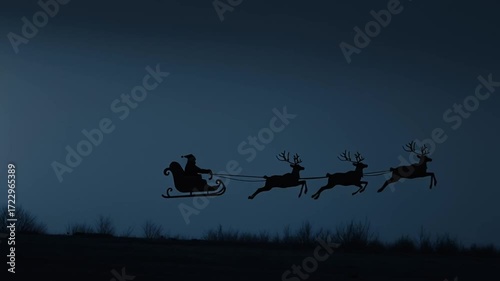 Christmas Eve greetings and a festive scene with Santa’s sleigh, Generative AI
