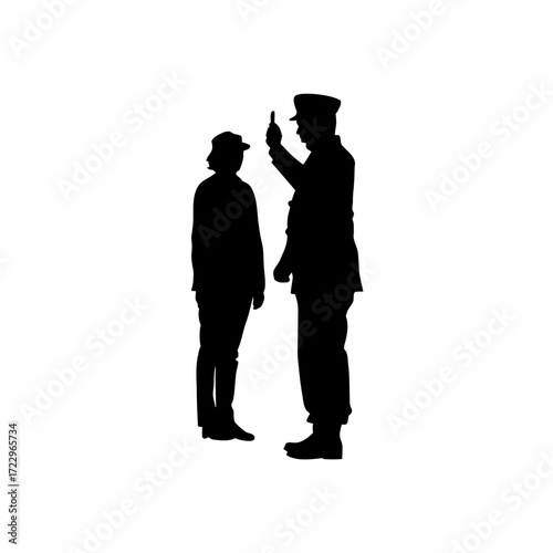 Silhouette of officer scanning parolee fingerprint in office