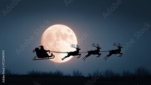 Christmas Eve greetings and a festive scene with Santa’s sleigh, Generative AI
