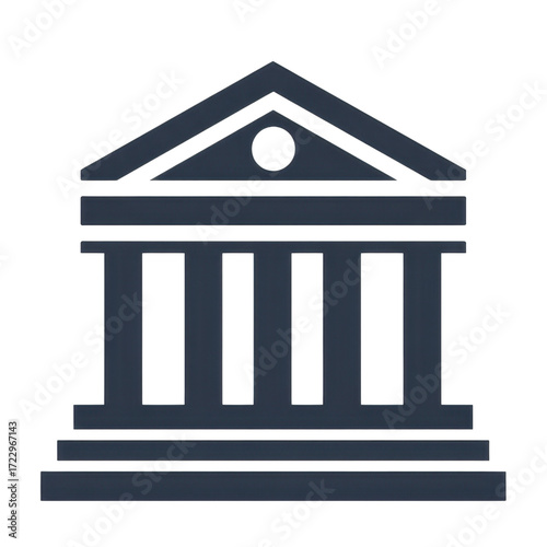 Dark grey outlined bank building icon with five columns and pediment details