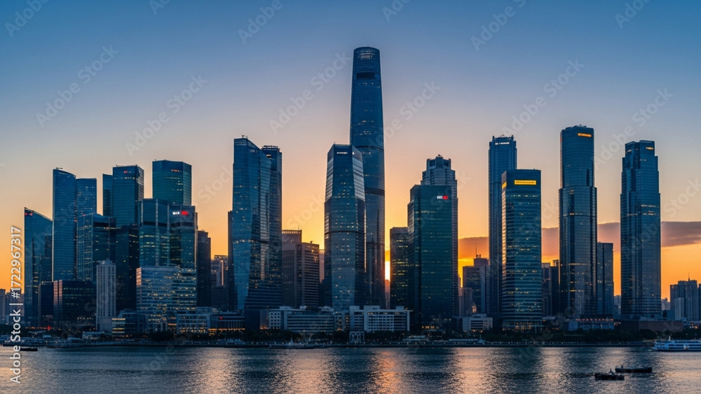 Fototapeta premium chicago skyline at sunset