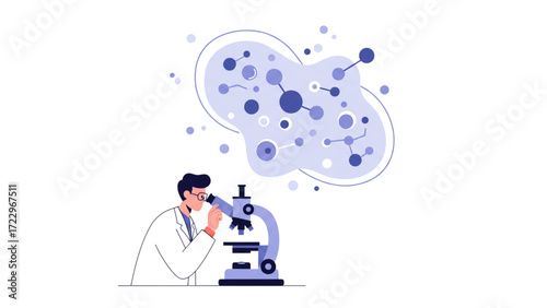 Advanced Scientific Research Lab: Detailed Illustration of Microscope Analysis and Molecular Discovery