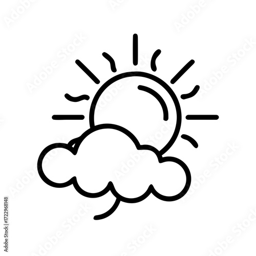 Sun and cloud alarm clock icon on black background