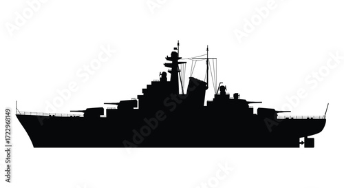 Detailed warship outline against a white background a striking silhouette