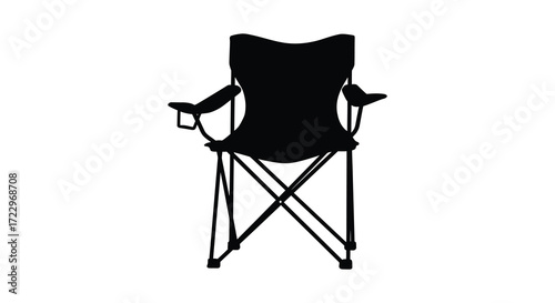 A black folding camping chair design rendered as a striking silhouette