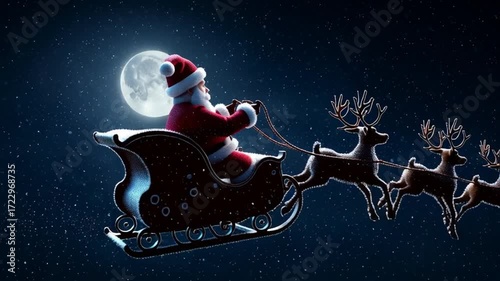 Christmas Eve greetings and a festive scene with Santa’s sleigh, Generative AI
