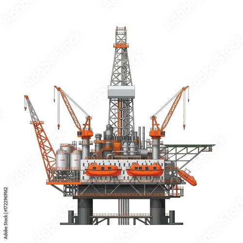 Offshore oil and gas drilling platform, industrial extraction rig for crude oil and natural gas, offshore energy production