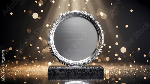 Silver plate award on marble pedestal trophy
