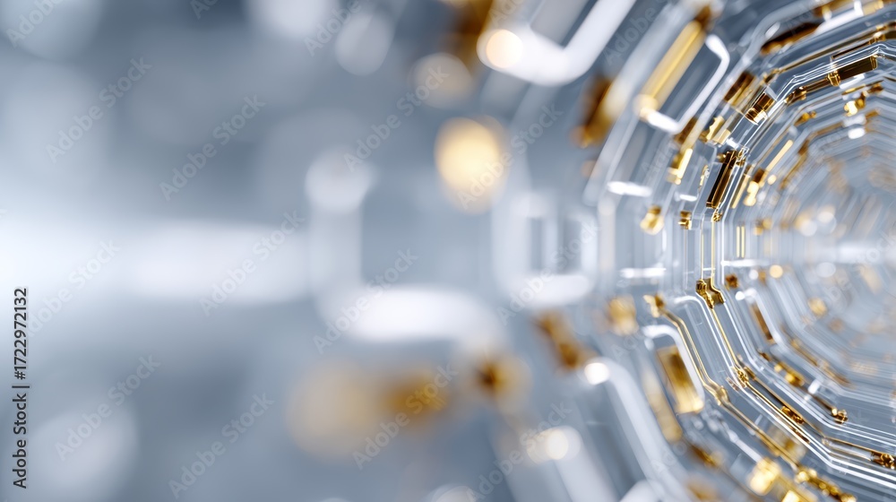 Obraz premium Futuristic Abstract Tunnel with Metallic Hexagonal Structure and Golden Elements
